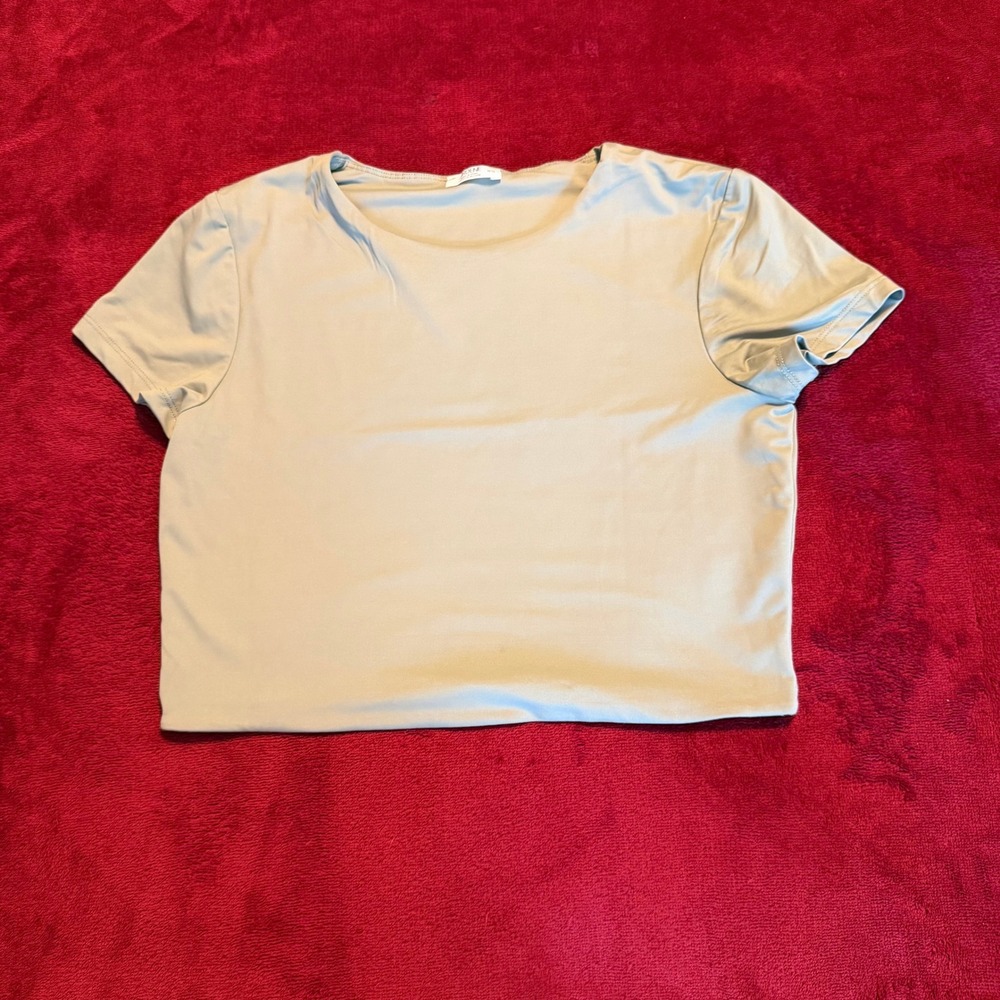 Ardene Olive Green Short Sleeve Crop Top Size M Crew Neck Stretch 4A-AP32067-04